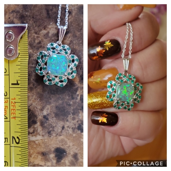 Genuine Blue Australian Fire Opal Pendant Necklace - Picture 4 of 5